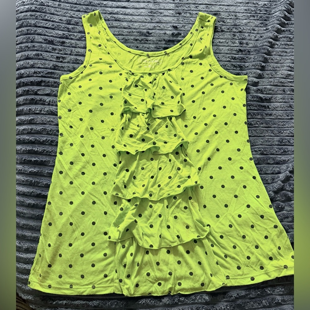 Lime Green Polka Dot Ruffle Tank Top
